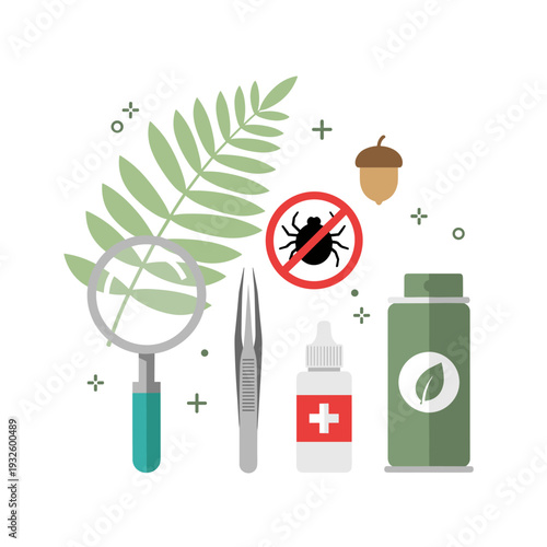 Flat Vector Illustration of a Tick Bite Prevention Kit
