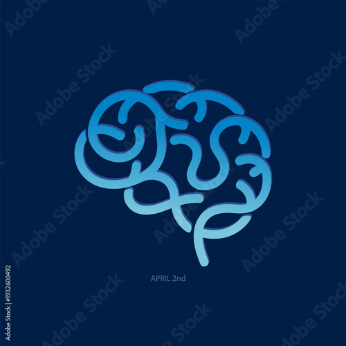 A stylized blue brain illustration dominates a dark navy background with a small date notation