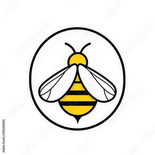 Stylized Bee Illustration Inside a Circle.