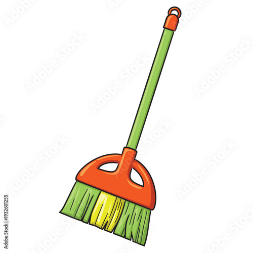 Cartoon floor broom with long green handle