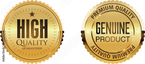 Two gold quality guarantee seals on a white background