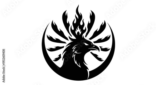 Phoenix Rising from Flames Silhouette Design.