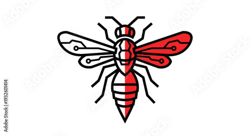 Red and White Wasp Insect Illustration.