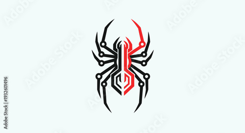 Stylized Black Spider Logo with Red Accent.
