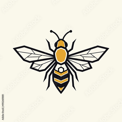 Stylized Bee Illustration with Geometric Wings and Body.