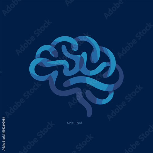 An abstract illustration of a human brain composed of layered translucent blue ribbons high quality