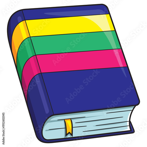 Cartoon of a thick blue dictionary book