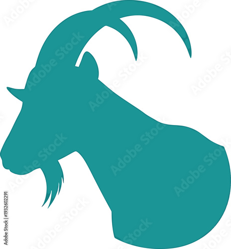 Silhouette of a majestic goat head with prominent horns.