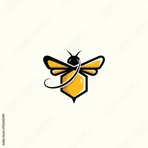 Stylized Bee Logo Design with Hexagonal Body.
