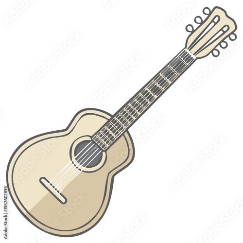 Illustration of a classic acoustic guitar with six strings, musical instrument, country music