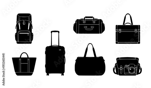 Professional travel bag silhouette vector pack – luggage and backpack icons