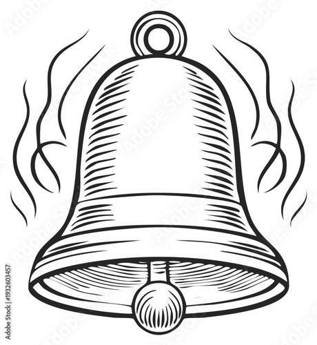 Vintage Hand-Drawn Ringing Bell Icon Illustration