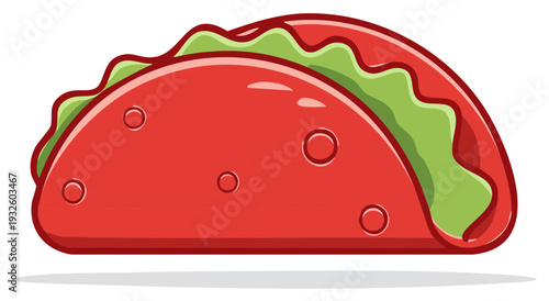 Vibrant cartoon illustration of a delicious taco with guacamole filling and crispy shell.