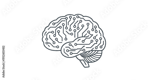 Digital Brain with Circuits and Connections.