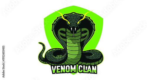 Stylized green and black cobra logo with yellow fangs and 'VENOM CLAN' text on a vibrant green shield background, perfect for gaming or esports.