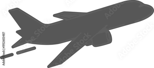 Silhouette of a modern jet airplane in flight with exhaust trails.