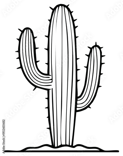 Desert cactus illustration, outline graphic of a tall plant with spikes, isolated