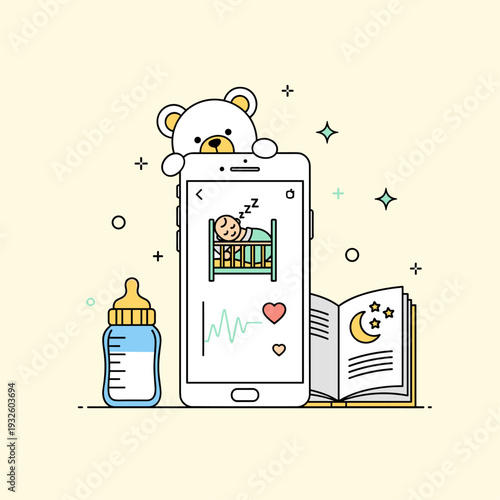 Baby Sleep Training Monitor Flat Vector Illustration Concept
