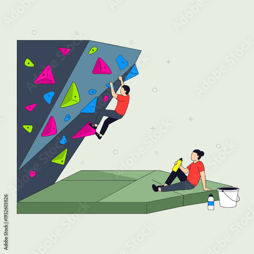 Modern Flat Vector Illustration of an Indoor Bouldering Gym