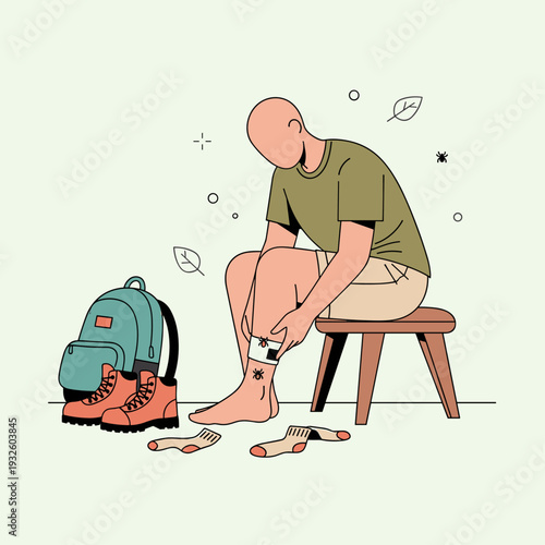 Flat Vector Illustration of Post-Hike Tick Check Routine