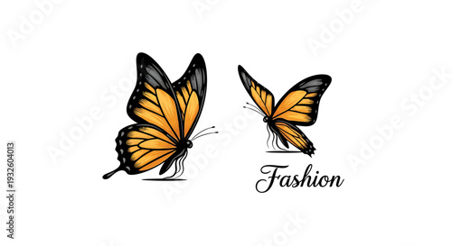 Elegant orange butterflies with delicate wings, symbolizing transformation and beauty, perfect for fashion and nature themes