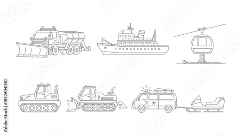 Diverse Transport Illustrations: An illustration of various modes of transportation, from land to sea and air. The collection showcases a variety of vehicles for travel.