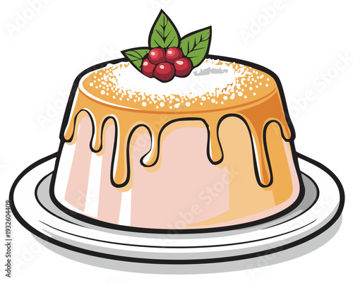 Delicious dessert with caramel glaze and berry garnish on a plate