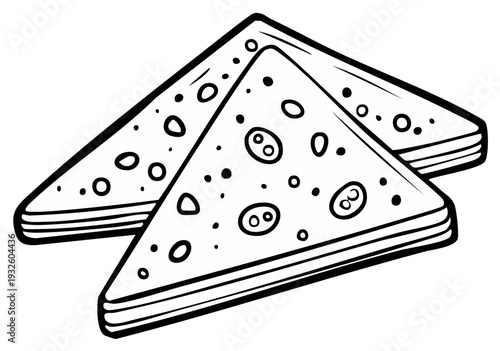 Two triangular slices of toasted bread with a simple outline drawing style