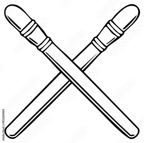 Crossed makeup brushes illustration, beauty cosmetic tools black and white.