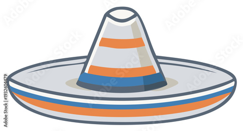 Illustrated sombrero hat with colorful bands and a wide brim.