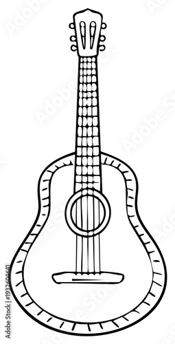 Hand-drawn acoustic guitar illustration with decorative outline detail