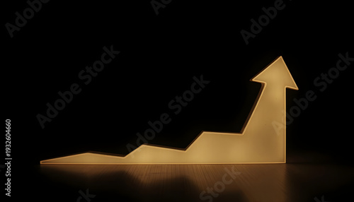 Glowing Warm Upward Trend Arrow on Dark Background