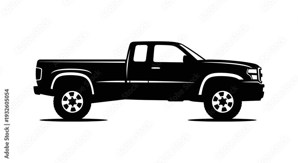 Obraz premium Black Pickup Truck Side View Illustration.