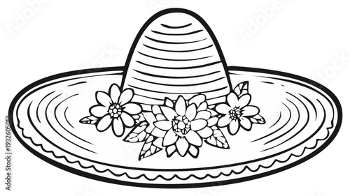 Black and White Sombrero with Flowers, Decorative Hat, Mexican Culture