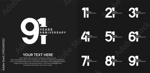 Anniversary logo set vector design, white color for celebration event