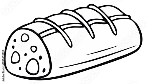 Loaf of Bread Line Art Outline Illustration Simple Design White and Black Fresh Food Bakery Baking