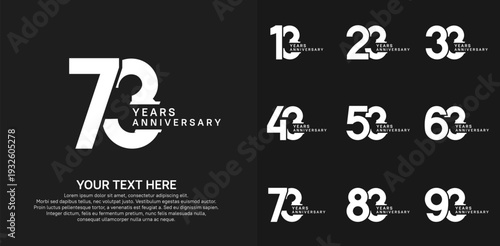 Anniversary logo set vector design, white color for celebration event