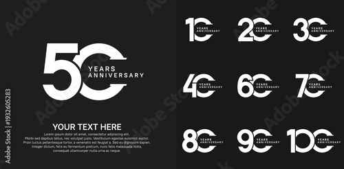 Anniversary logo set vector design, white color for celebration event