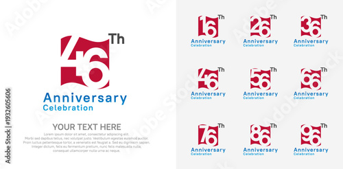 Anniversary logo set vector design, red color for celebration event