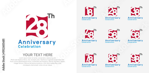 Anniversary logo set vector design, red color for celebration event