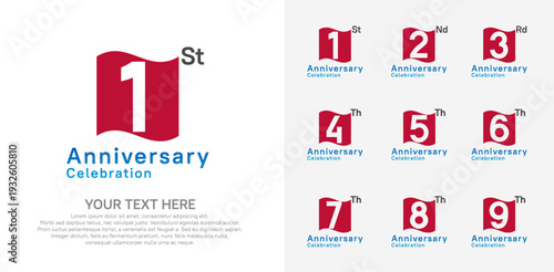 Anniversary logo set vector design, red color for celebration event