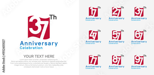 Anniversary logo set vector design, red color for celebration event