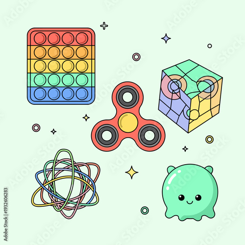 Flat Vector Neurodiversity Fidget Toys Icon Set