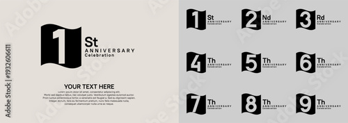 Anniversary logo set vector design, black color for celebration event