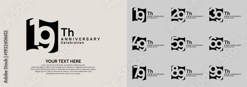 Anniversary logo set vector design, black color for celebration event