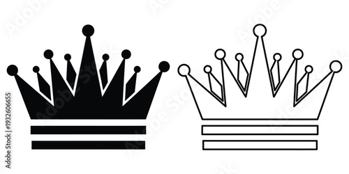 Two regal crown illustrations in black and white