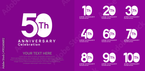 Anniversary logo set vector design, white color for celebration event