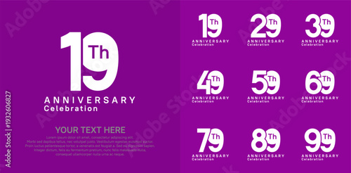 Anniversary logo set vector design, white color for celebration event