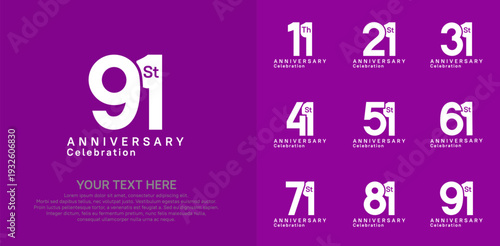 Anniversary logo set vector design, white color for celebration event