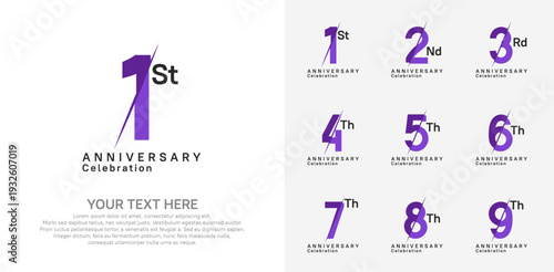 Anniversary logo set vector design, purple color for celebration event